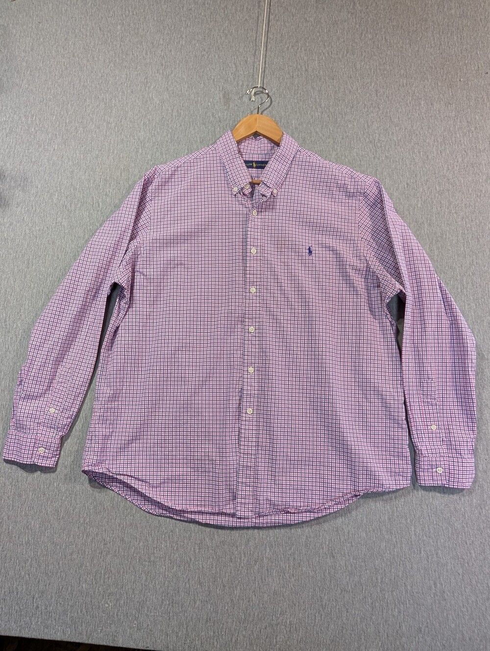 Ralph Lauren Plaid Button Shirt Men's XXL Pink Purple Blue Label Cotton